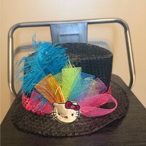 Y2K Sequin Fedora Hat Hello Kitty Rainbow Tulle Feather Party Festival One Size